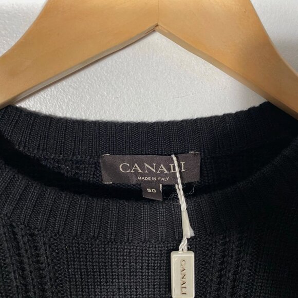 NWT Canali Merino Wool Cable Knit Crew Neck Sweater Black men's size 50 (L) - Picture 3 of 8